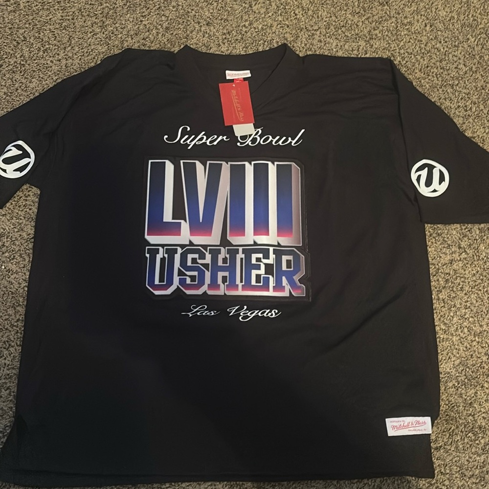 Usher Super Bowl Jersey Mitchell & Ness. Size 2XL. Color Black. High Demand.